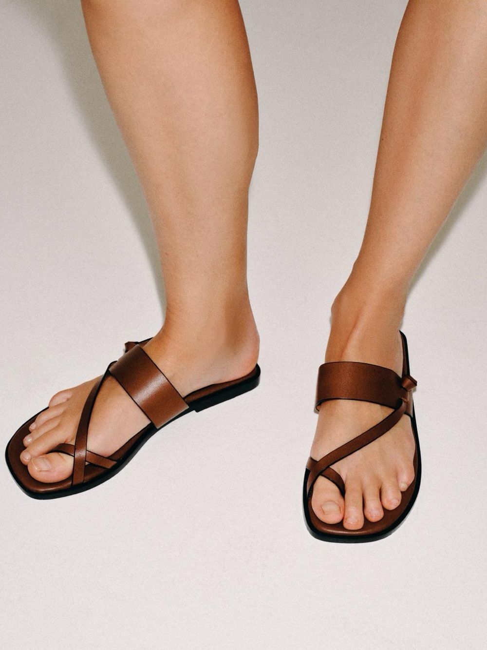 ❗️LAST CHANCE❗️Zara Brown Leather Cross-Strap Slide Sandals